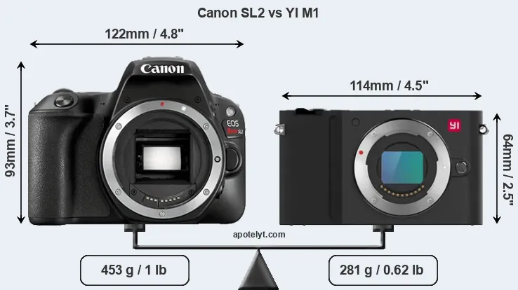 Size Canon SL2 vs YI M1