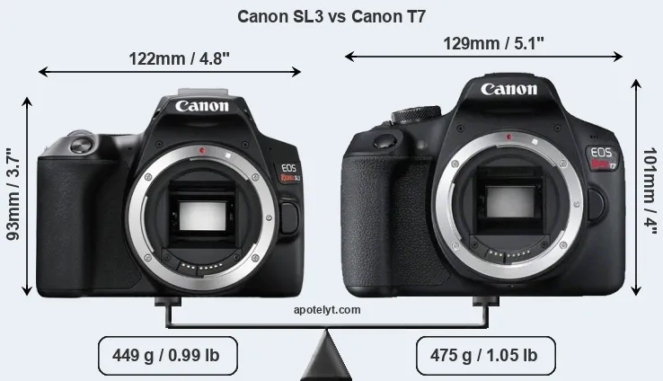 Size Canon SL3 vs Canon T7