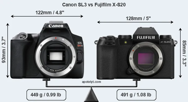 Size Canon SL3 vs Fujifilm X-S20