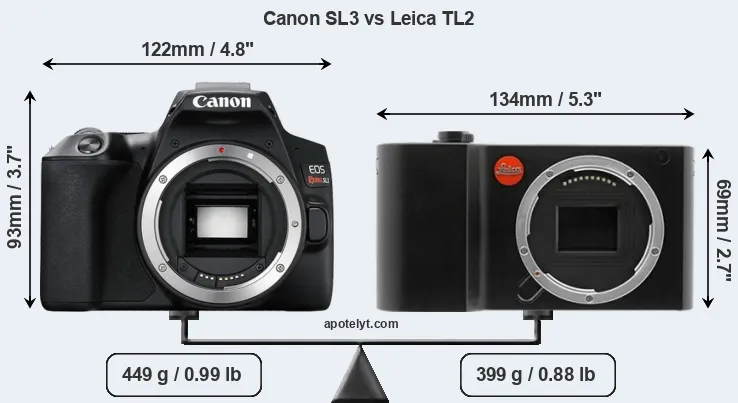 Size Canon SL3 vs Leica TL2