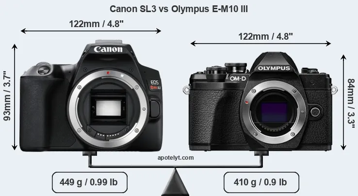 Size Canon SL3 vs Olympus E-M10 III