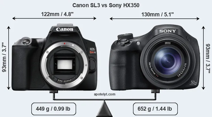 Size Canon SL3 vs Sony HX350
