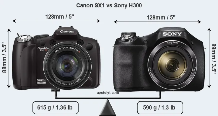 Size Canon SX1 vs Sony H300