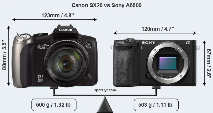 Size Canon SX20 vs Sony A6600