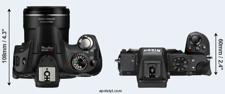 Compare SX40 versus Z50 top