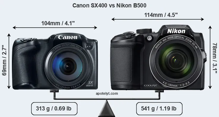 Size Canon SX400 vs Nikon B500