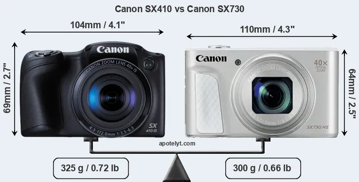 Size Canon SX410 vs Canon SX730