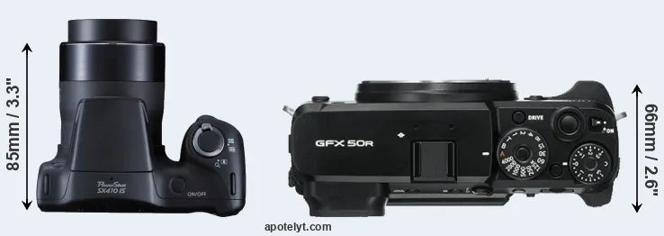 Compare SX410 versus GFX 50R top