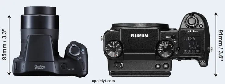 Compare SX410 versus GFX 50S top