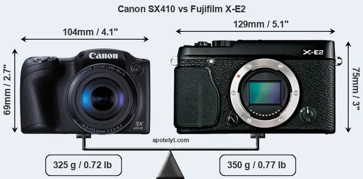 Size Canon SX410 vs Fujifilm X-E2
