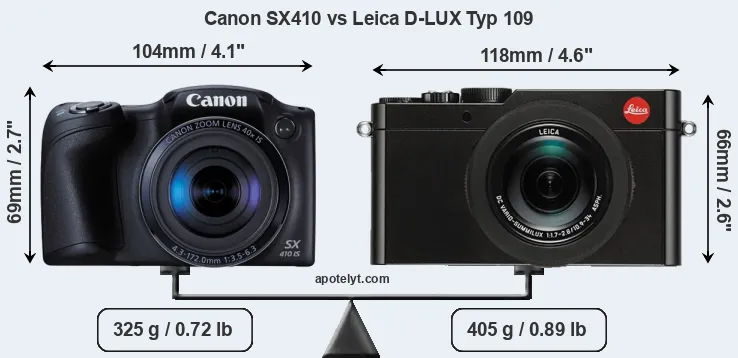 Size Canon SX410 vs Leica D-LUX Typ 109