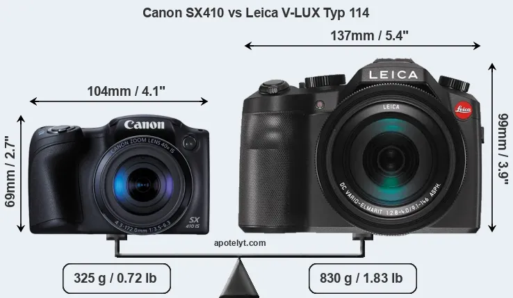 Size Canon SX410 vs Leica V-LUX Typ 114