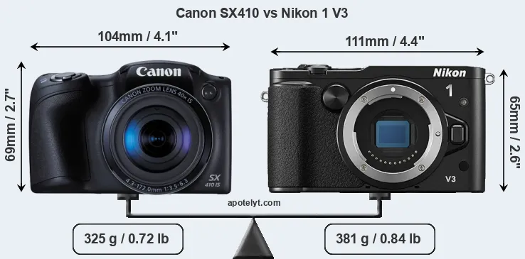 Size Canon SX410 vs Nikon 1 V3