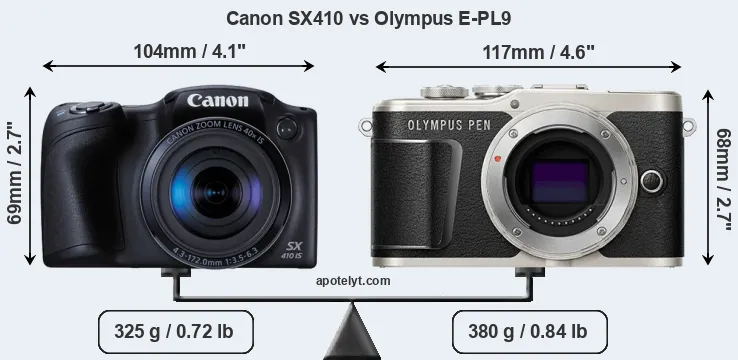 Size Canon SX410 vs Olympus E-PL9