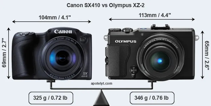 Size Canon SX410 vs Olympus XZ-2