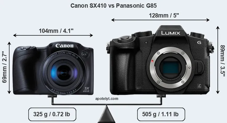 Size Canon SX410 vs Panasonic G85