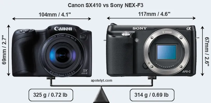 Size Canon SX410 vs Sony NEX-F3
