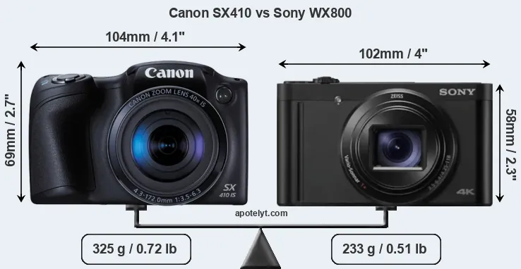 Size Canon SX410 vs Sony WX800