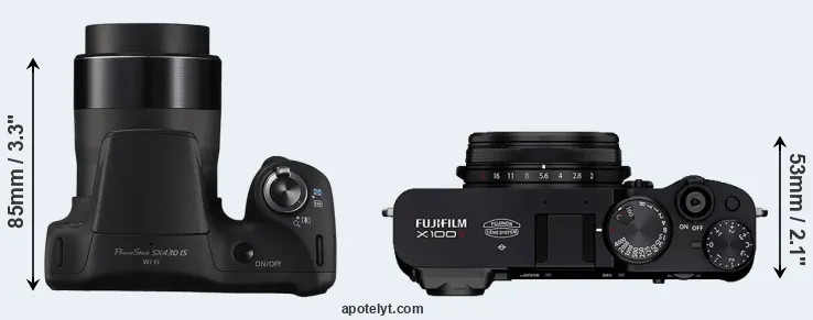 Compare SX430 versus X100V top