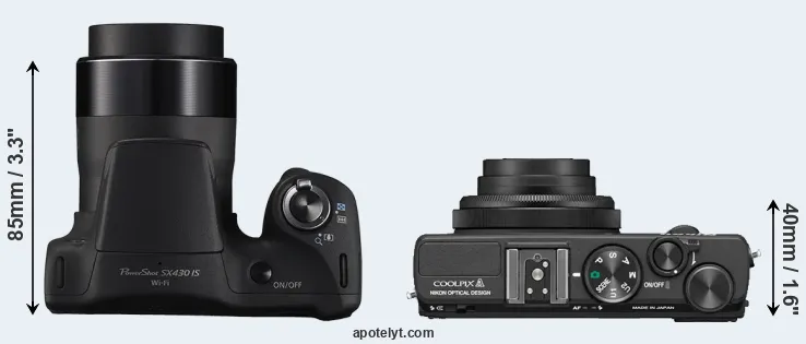 Compare SX430 versus Coolpix A top