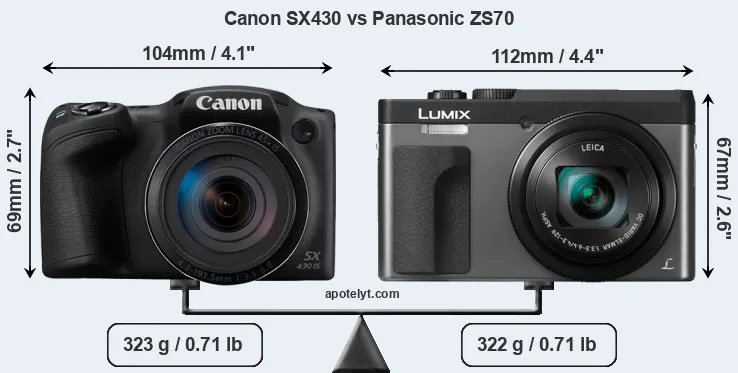 Size Canon SX430 vs Panasonic ZS70