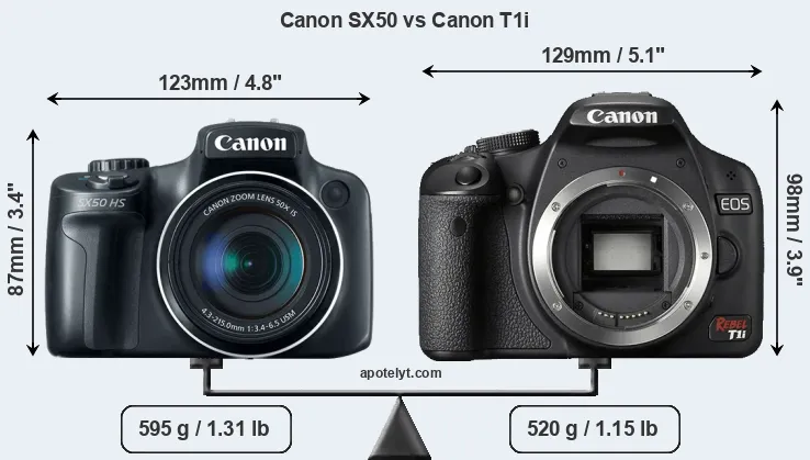 Size Canon SX50 vs Canon T1i