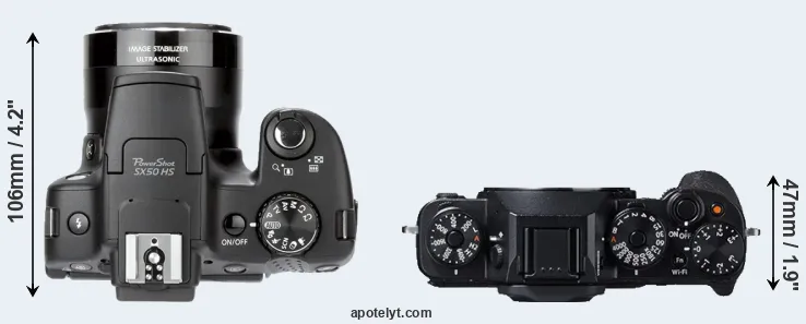 Compare SX50 versus X-T1 top