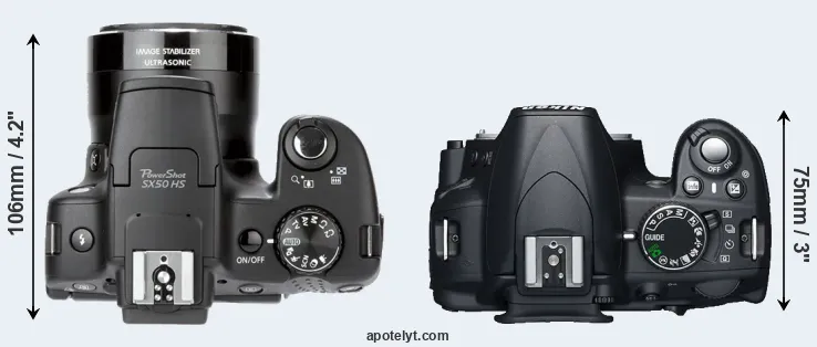 Compare SX50 versus D3100 top