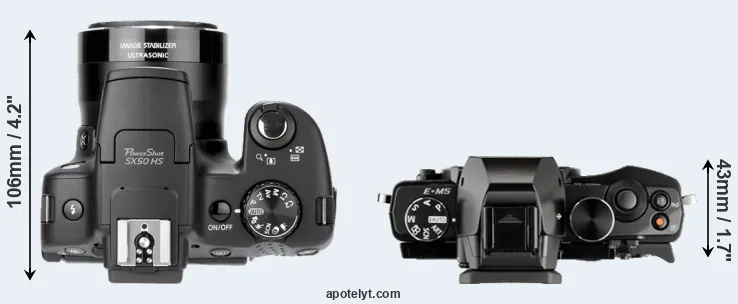 Compare SX50 versus E-M5 top