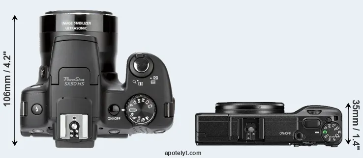Compare SX50 versus GR II top