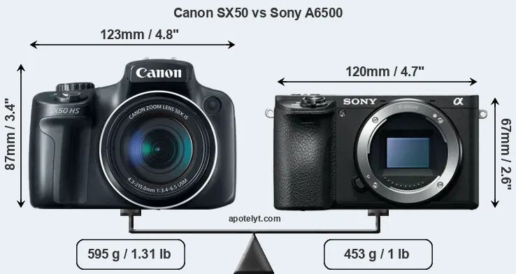 Size Canon SX50 vs Sony A6500