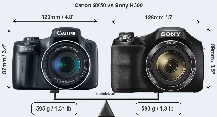 Size Canon SX50 vs Sony H300