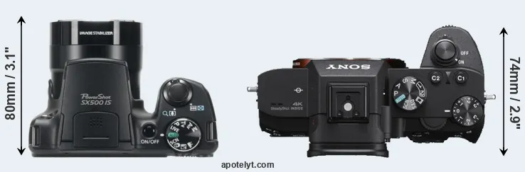 Compare SX500 versus A7 III top