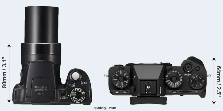 Compare SX510 versus X-T5 top