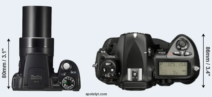 Compare SX510 versus D2X top