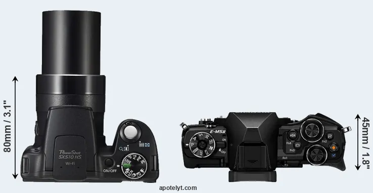 Compare SX510 versus E-M5 II top