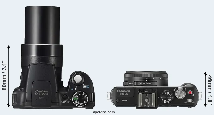 Compare SX510 versus LX7 top