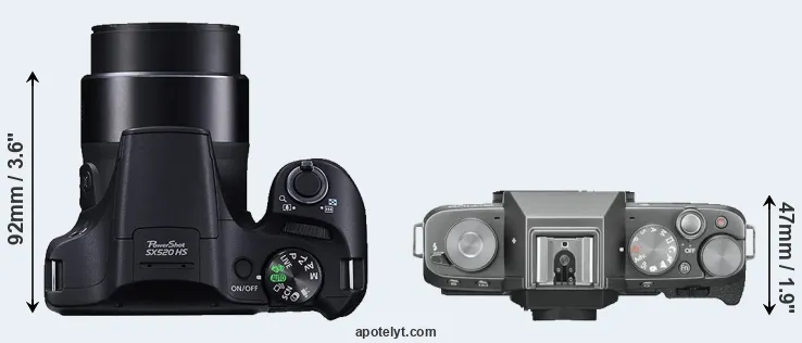 Compare SX520 versus X-T100 top