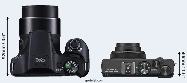 Compare SX520 versus Coolpix A top