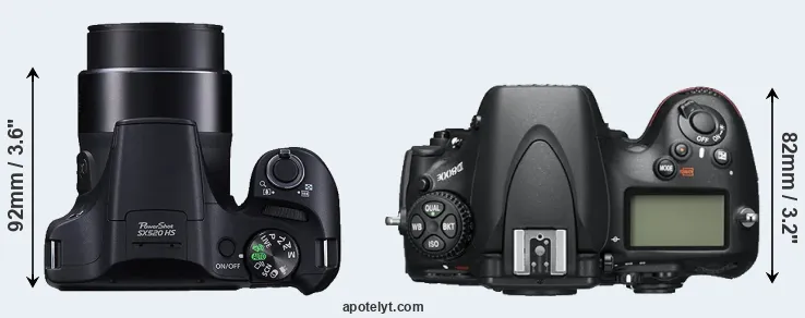 Compare SX520 versus D800E top