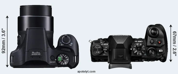 Compare SX520 versus E-M1 II top