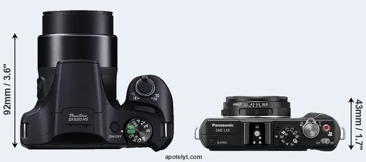 Compare SX520 versus LX5 top