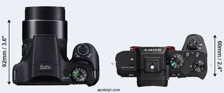 Compare SX520 versus A7 II top