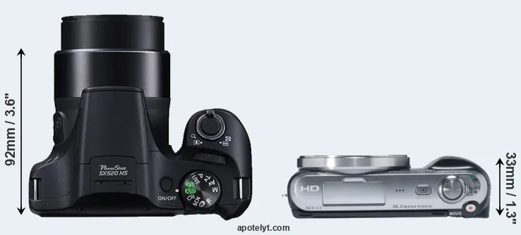 Compare SX520 versus NEX-C3 top