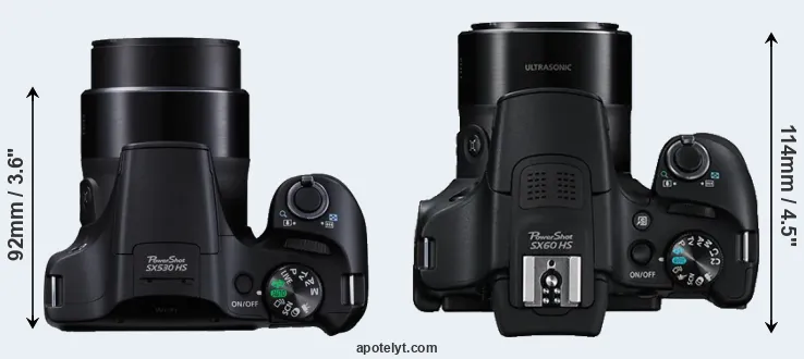 Compare SX530 versus SX60 top