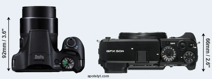 Compare SX530 versus GFX 50R top