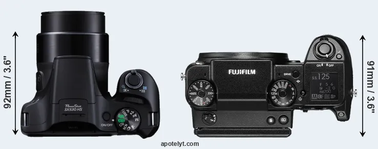 Compare SX530 versus GFX 50S top
