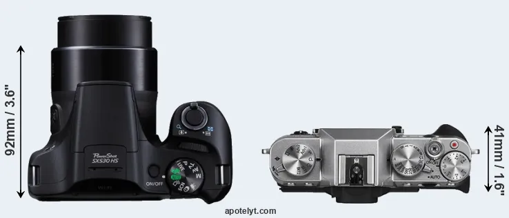 Compare SX530 versus X-T10 top