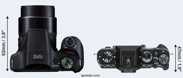 Compare SX530 versus X-T30 top