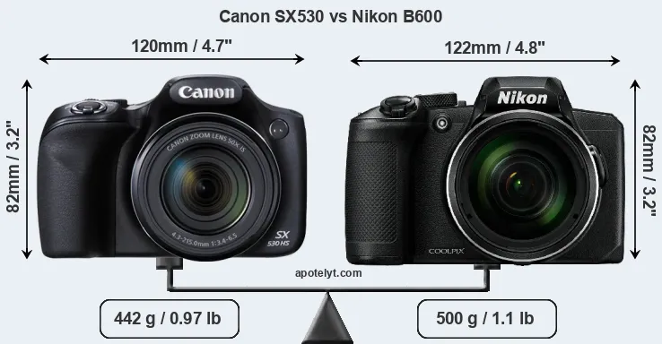 Size Canon SX530 vs Nikon B600
